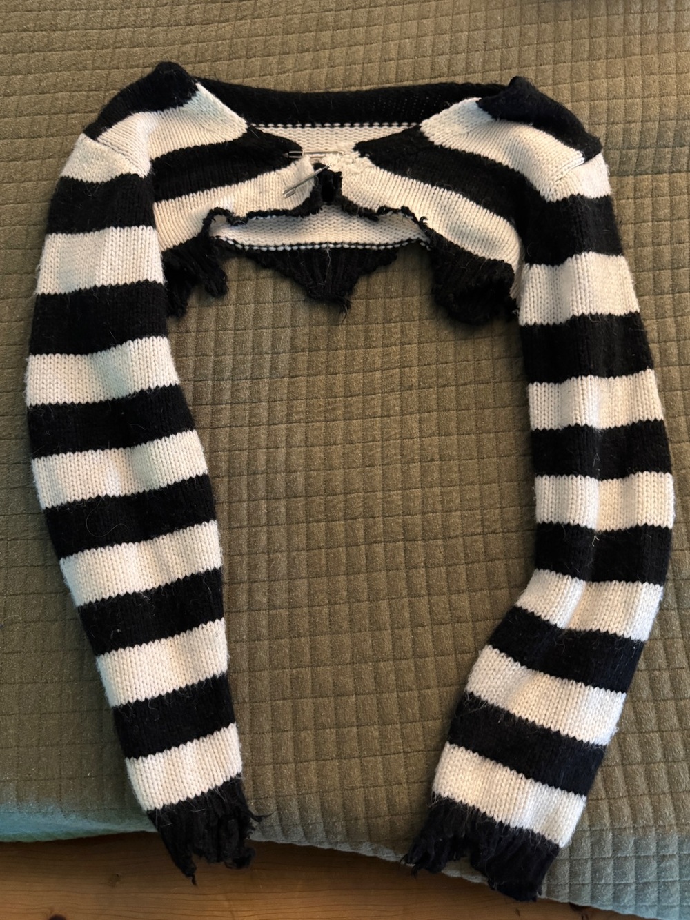 Wego Ripped Black and White Striped Knit Super Cropped Shrug